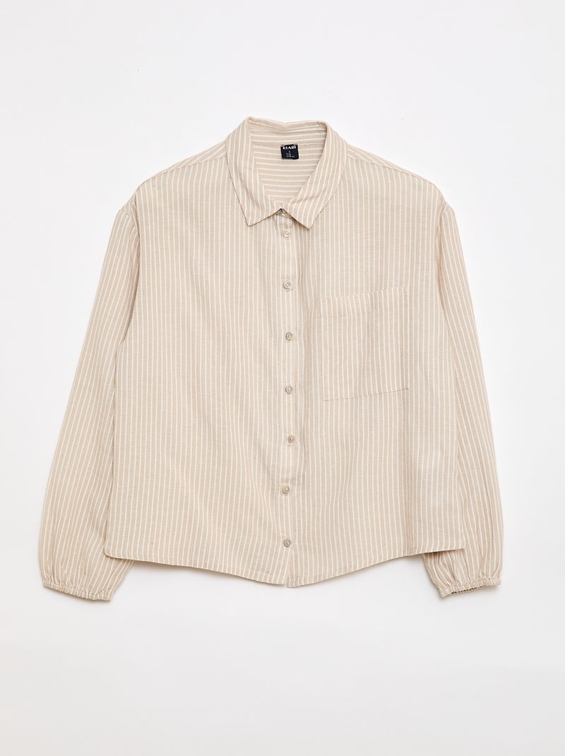 Camisa recta de rayas - Fácil de Poner Beige - Kiabi