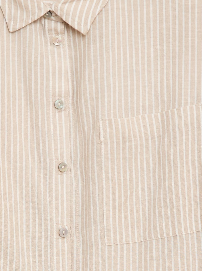 Camisa recta de rayas - Fácil de Poner Beige - Kiabi