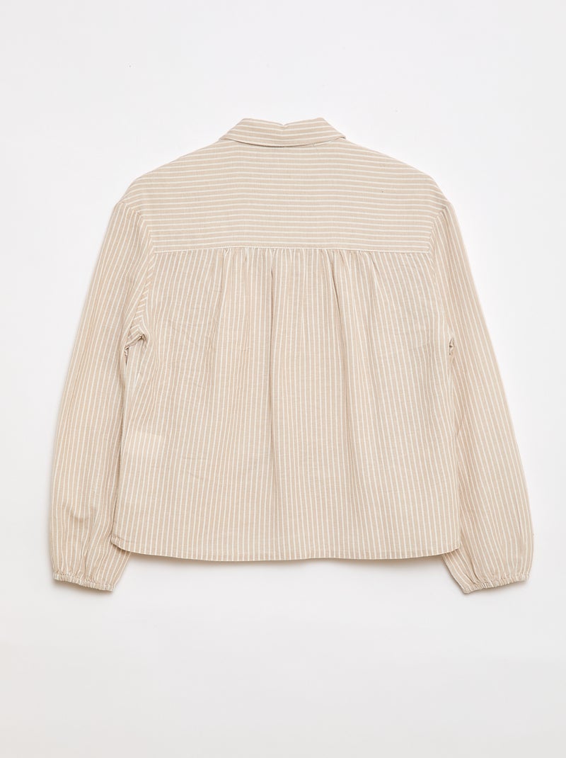 Camisa recta de rayas - Fácil de Poner Beige - Kiabi