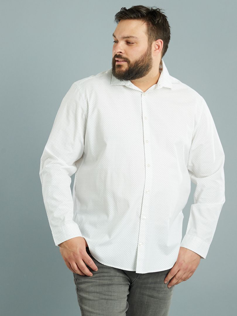 Camisa recta estampada de popelina blanco - Kiabi