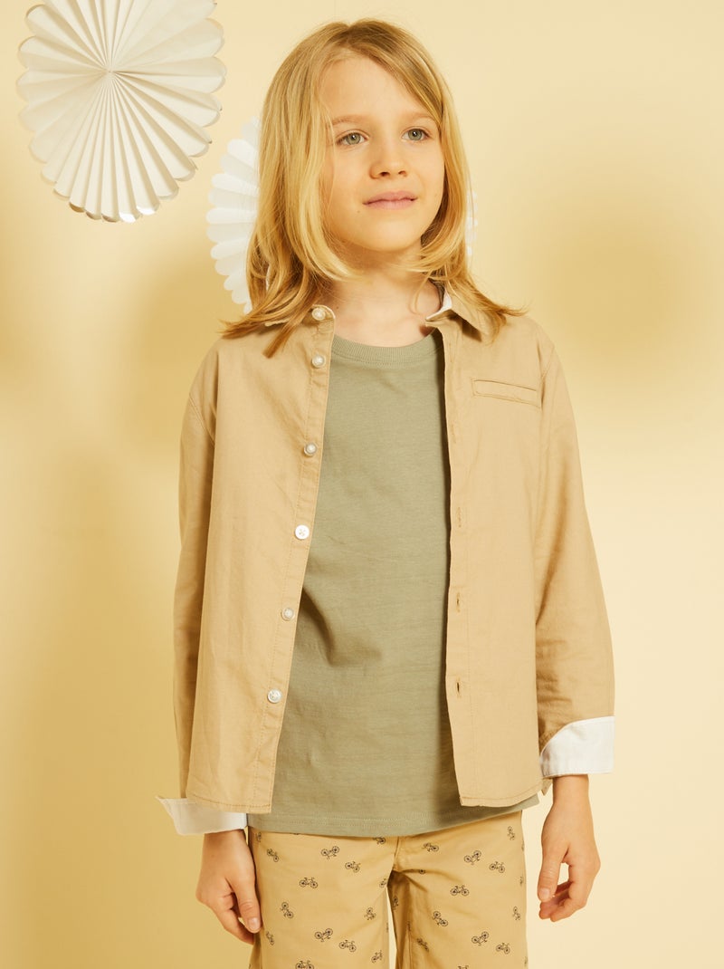 Camisa recta lisa BEIGE - Kiabi