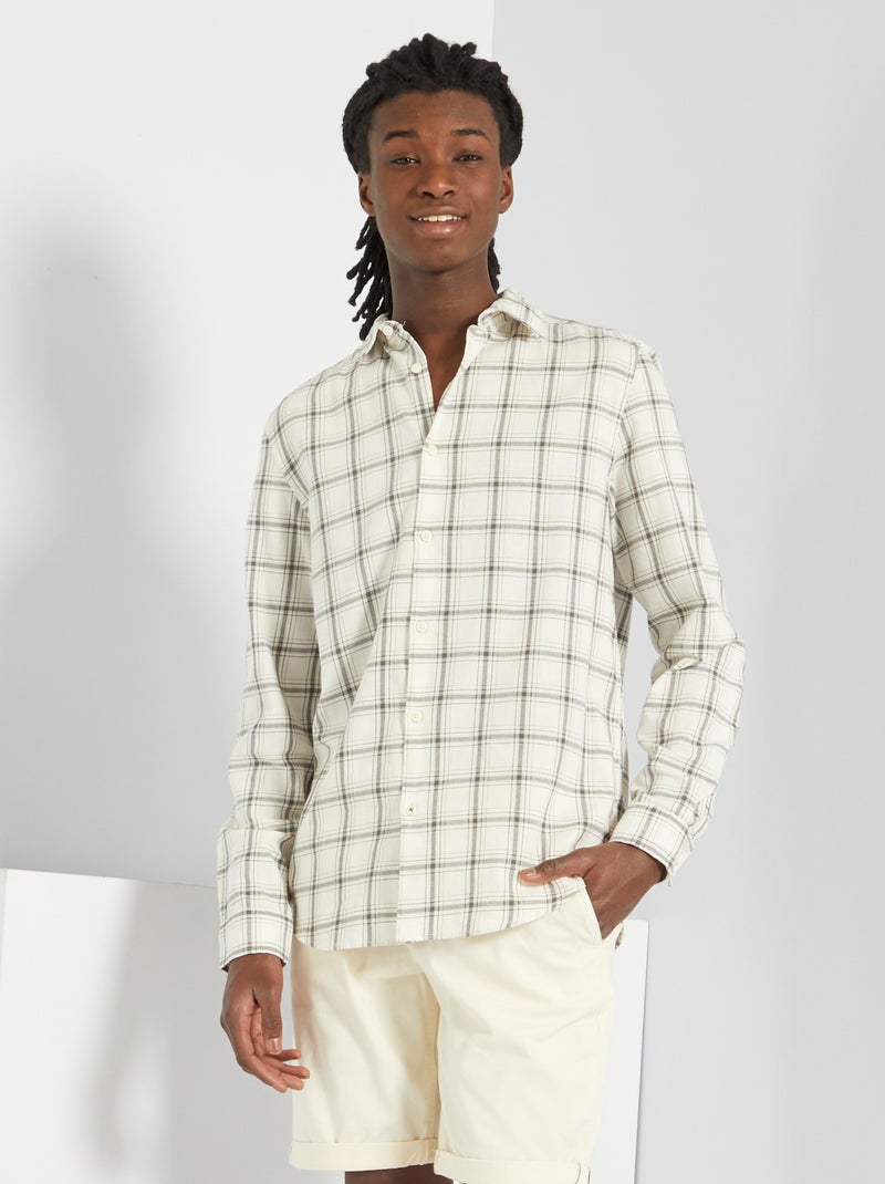 Camisa regular a cuadros de sarga de algodón cuadros crudo - Kiabi