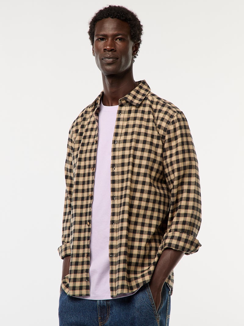 Camisa regular de cuadros Beige - Kiabi