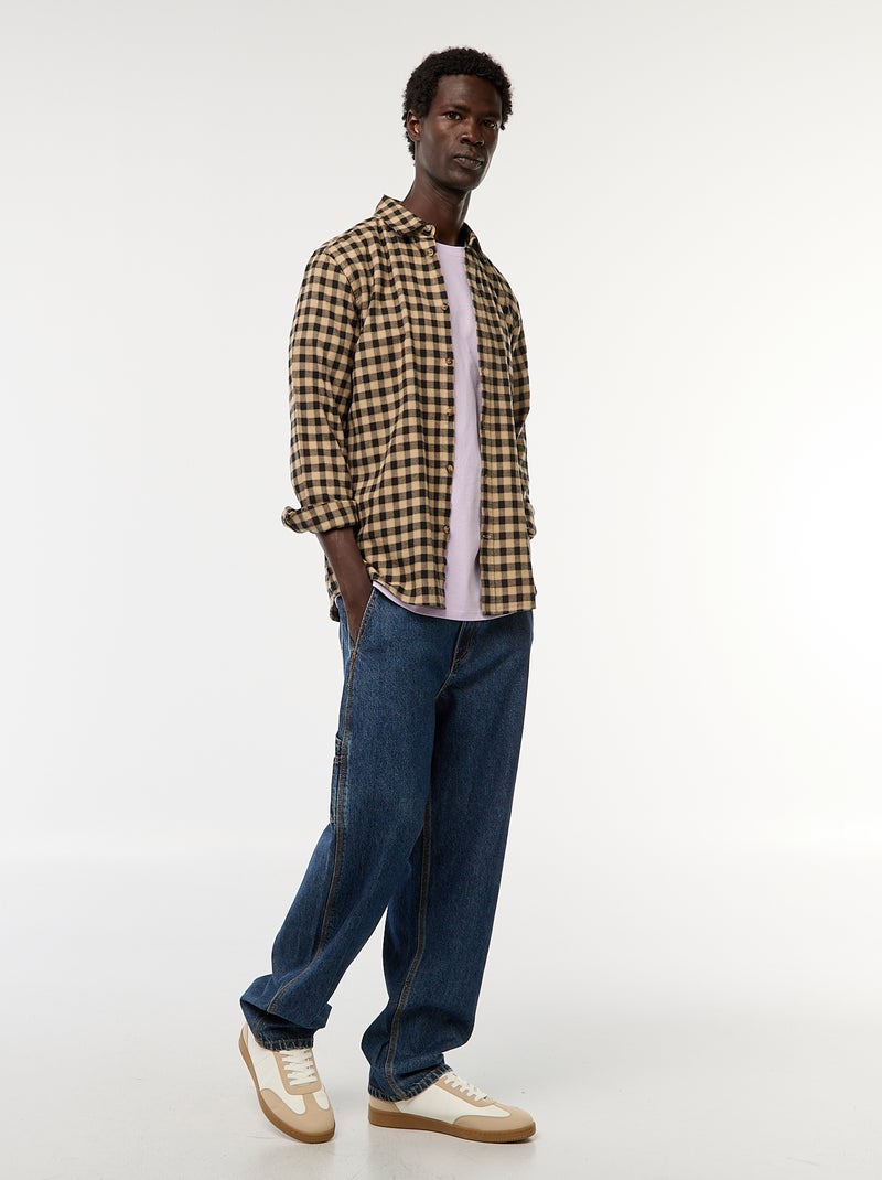 Camisa regular de cuadros Beige - Kiabi