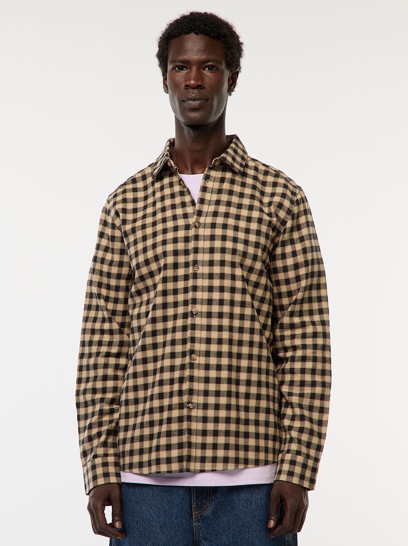 Camisa regular de cuadros Beige - Kiabi