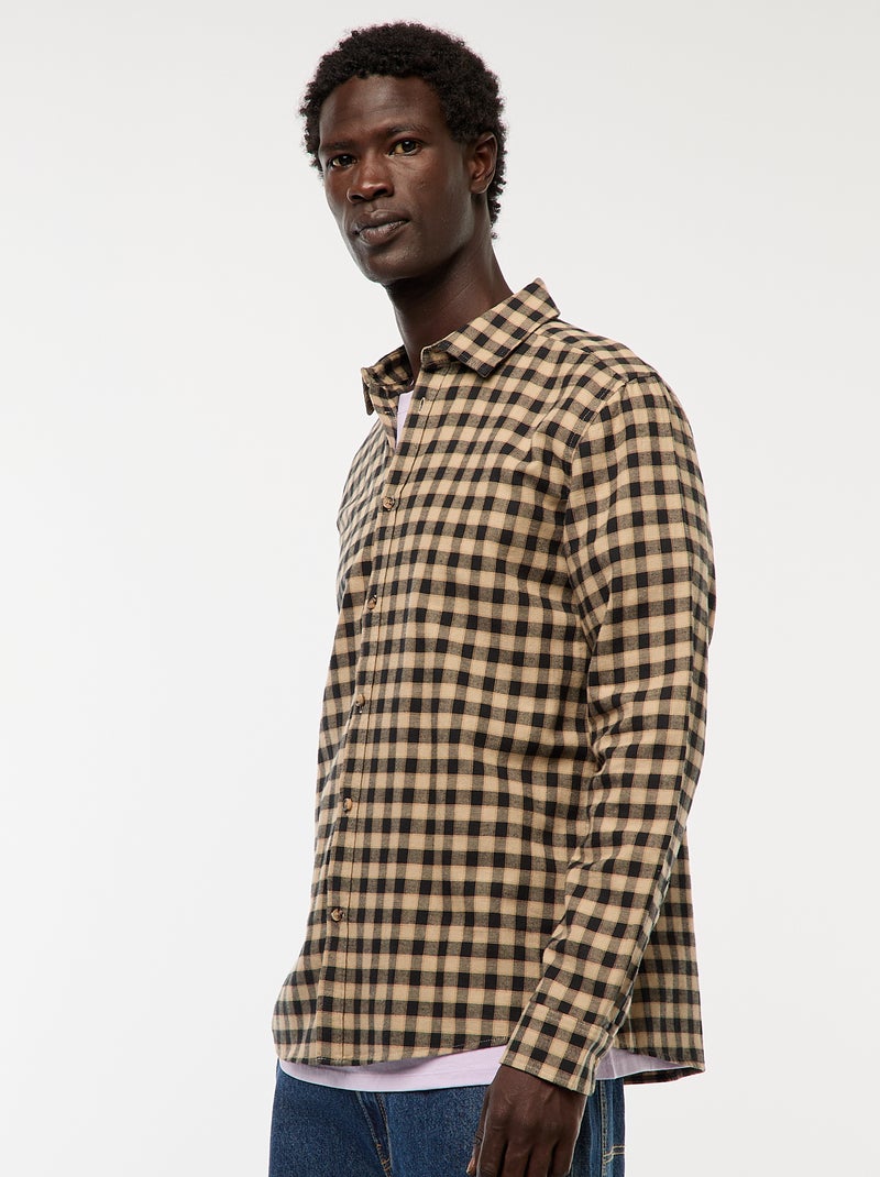 Camisa regular de cuadros Beige - Kiabi