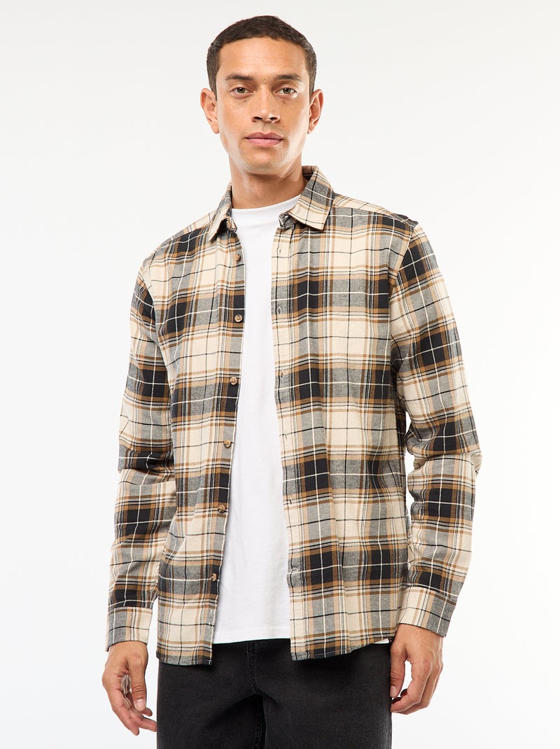 Camisa regular de cuadros Beige - Kiabi