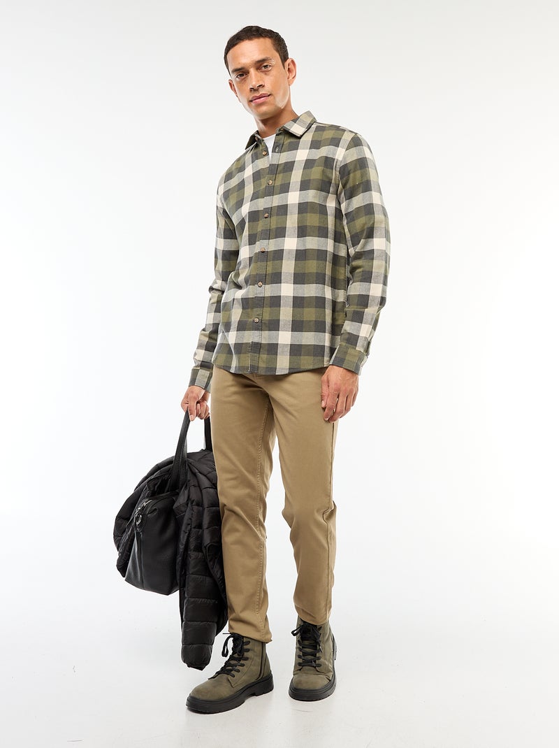 Camisa regular de cuadros Kaki - Kiabi