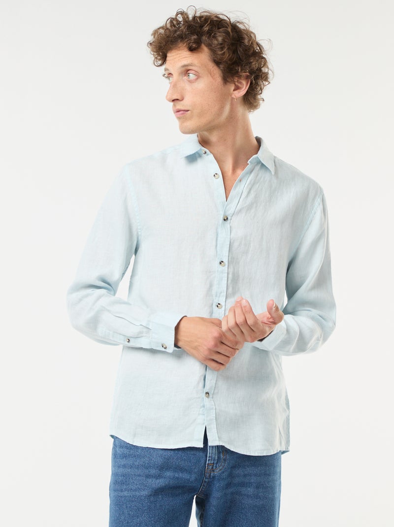 Camisa regular de lino Azul - Kiabi