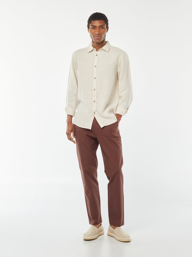 Camisa regular de lino beige - Kiabi