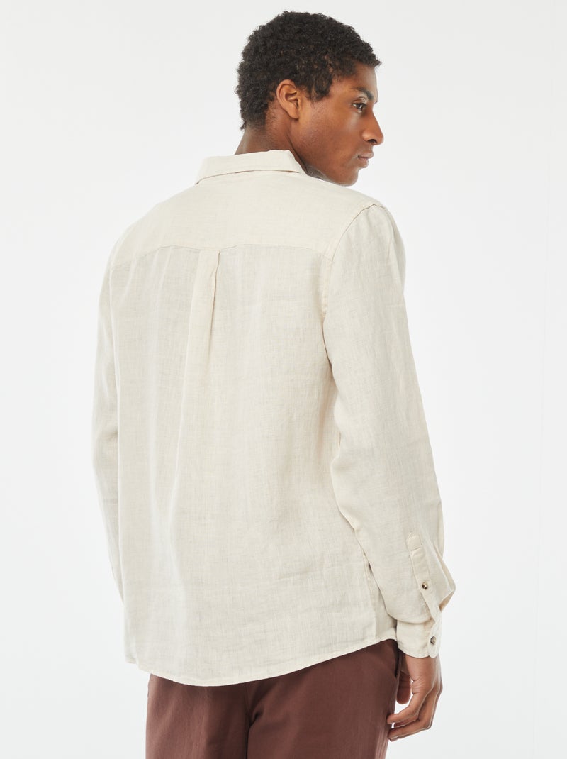 Camisa regular de lino beige - Kiabi