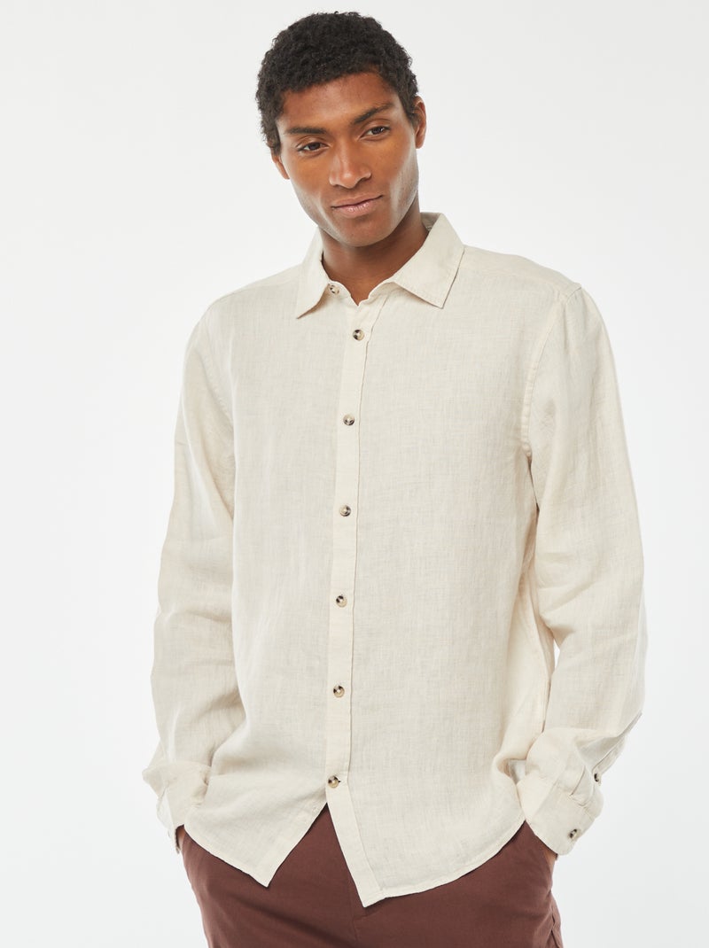 Camisa regular de lino beige - Kiabi