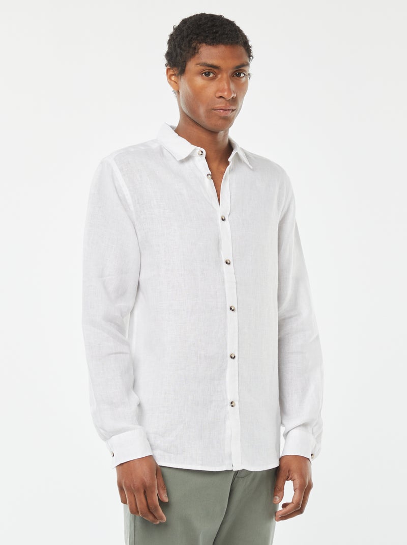 Camisa regular de lino blanco - Kiabi