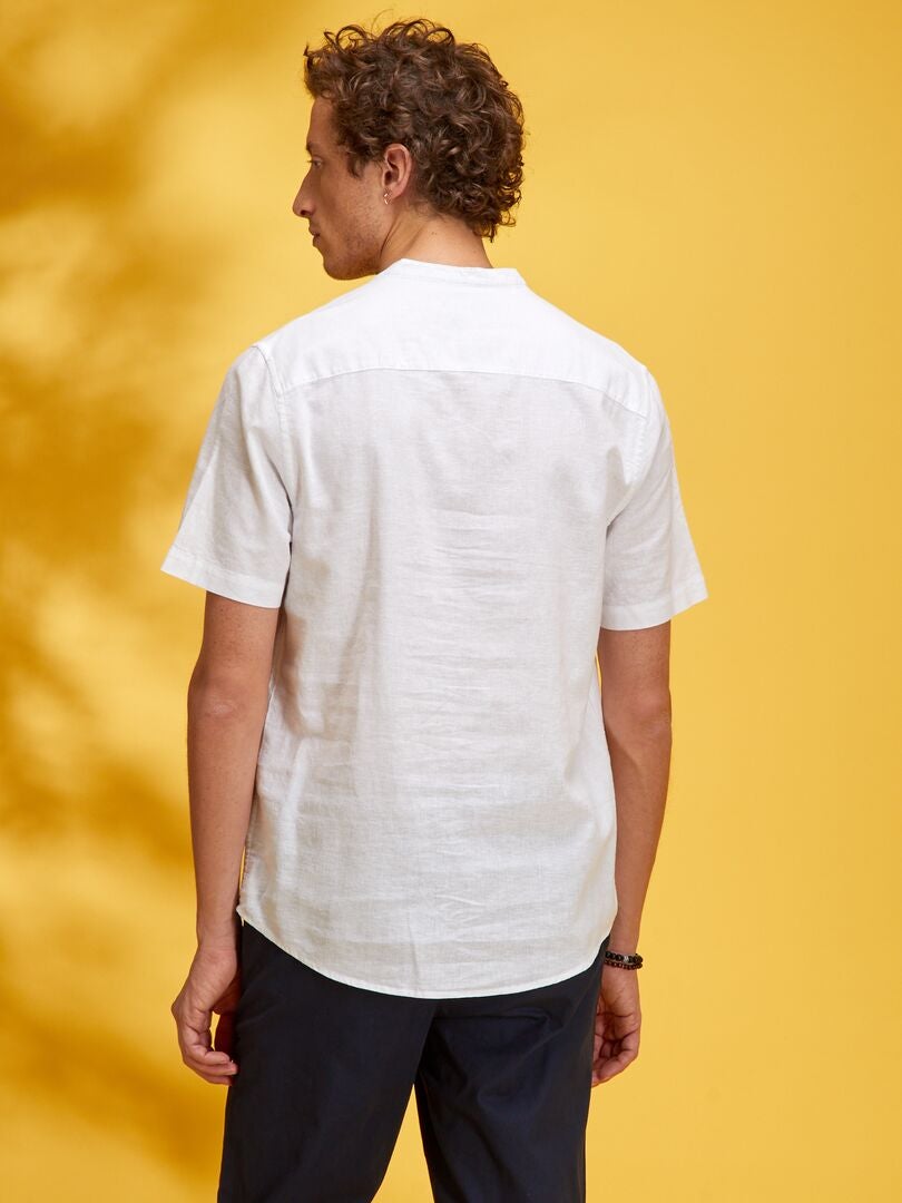 Camisa regular de lino con cuello mao Blanco - Kiabi