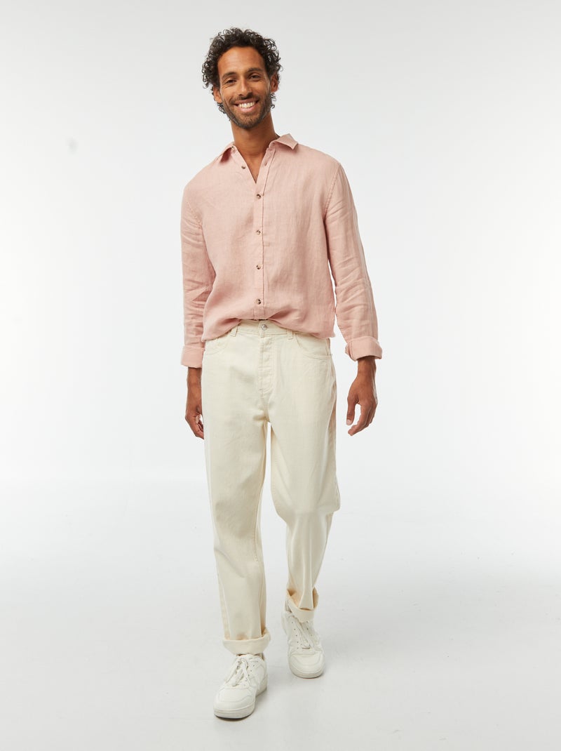 Camisa regular de lino rosa - Kiabi