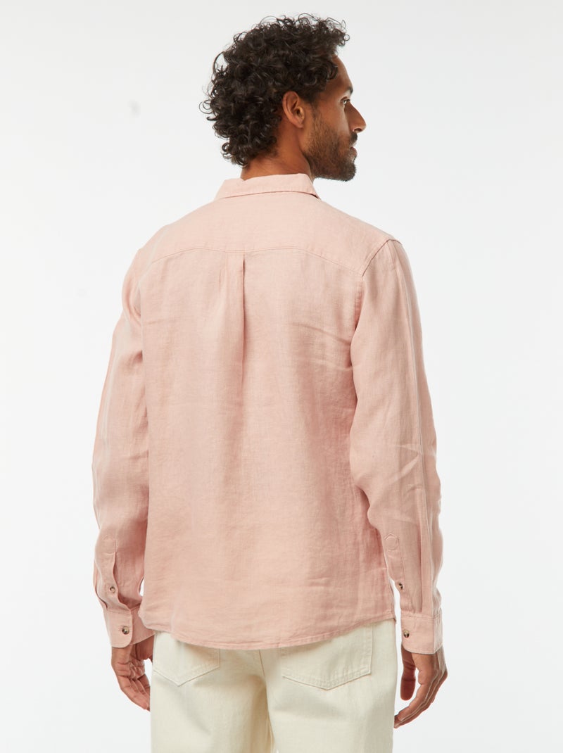 Camisa regular de lino rosa - Kiabi