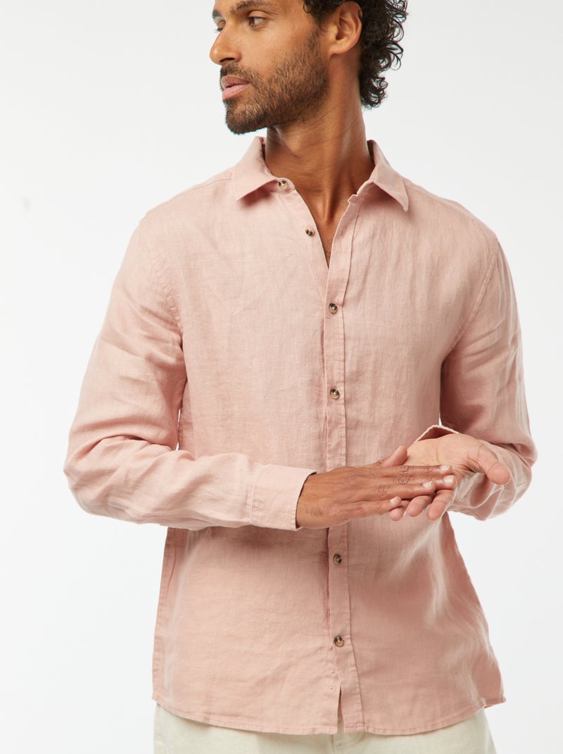 Camisa regular de lino rosa - Kiabi