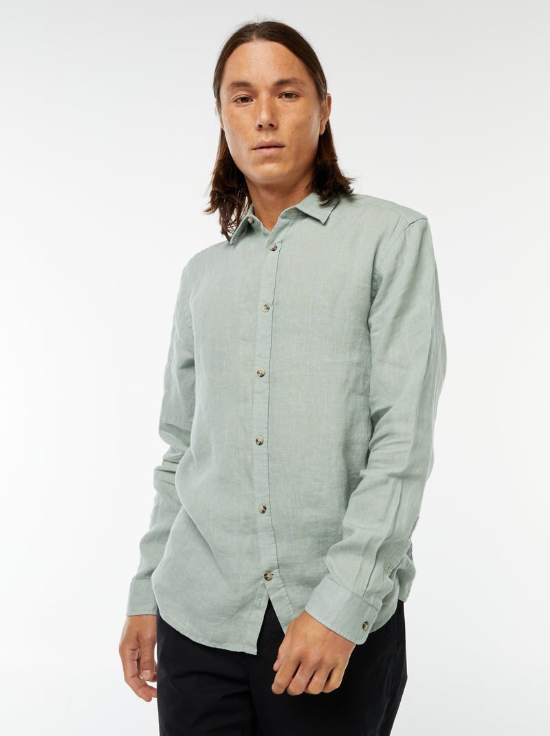 Camisa regular de lino Verde - Kiabi