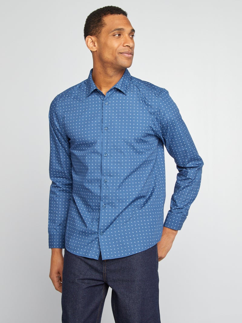 Camisa regular de lunares AZUL - Kiabi
