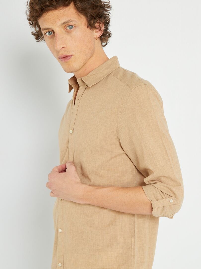 Camisa regular de manga larga BEIGE - Kiabi