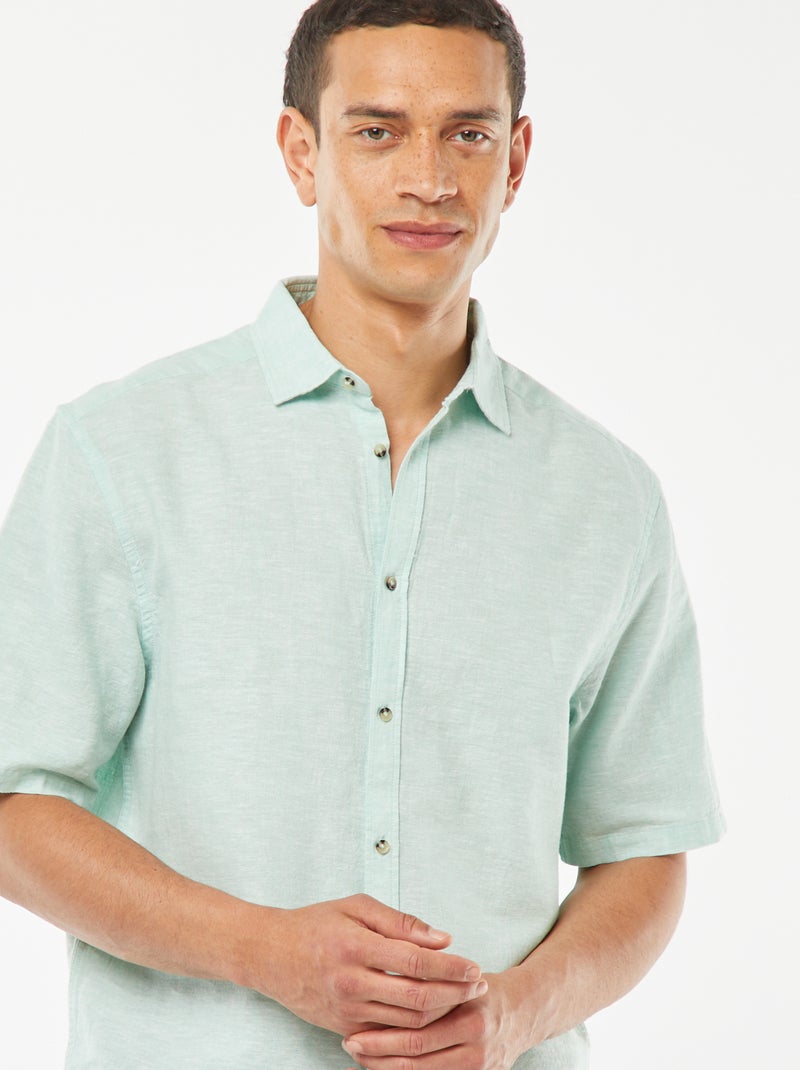 Camisa regular de mezcla de lino VERDE - Kiabi