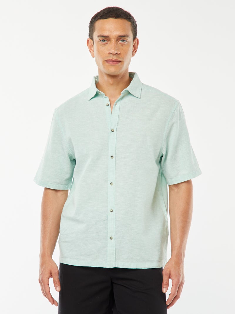 Camisa regular de mezcla de lino VERDE - Kiabi