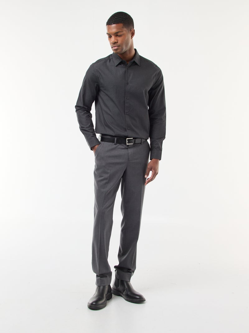 Camisa regular en tejido dobby de algodón Negro - Kiabi