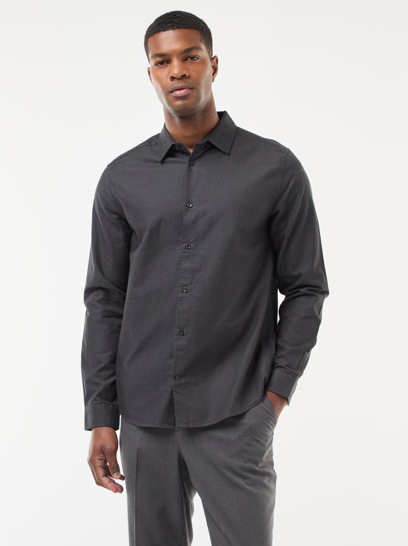 Camisa regular en tejido dobby de algodón Negro - Kiabi