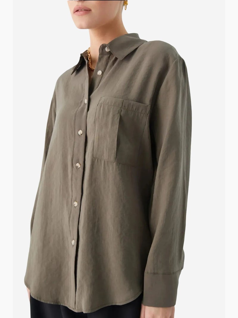 Camisa relajada con botones y bolsillo mixray Caqui - Kiabi