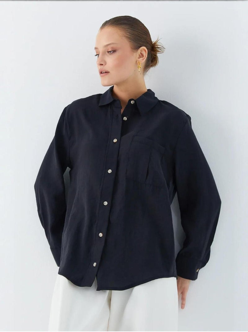 Camisa relajada con botones y bolsillo mixray Negro - Kiabi