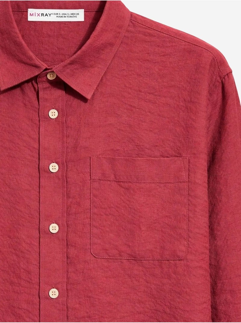 Camisa relajada con botones y bolsillo mixray Rojo burdeos - Kiabi