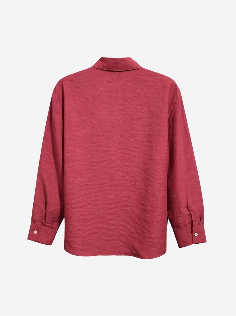 Camisa relajada con botones y bolsillo mixray Rojo burdeos - Kiabi