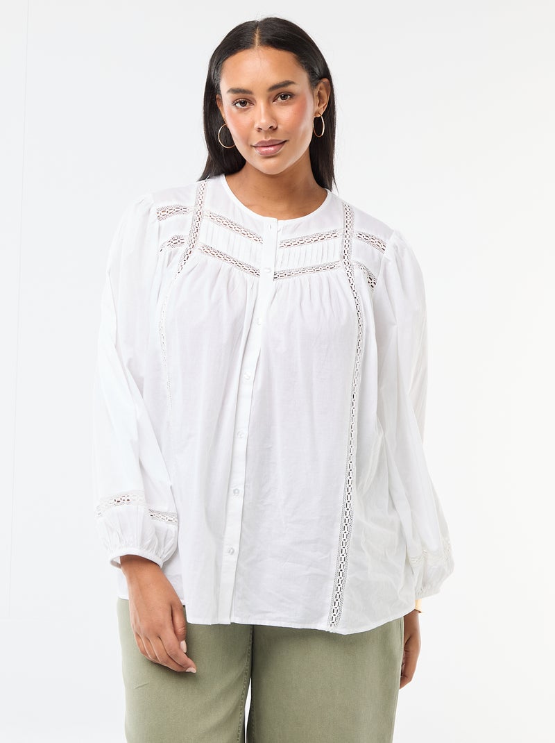 Camisa romántica de algodón Blanco - Kiabi