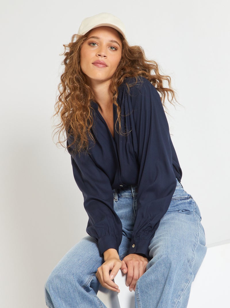 Camisa satinada azul - Kiabi