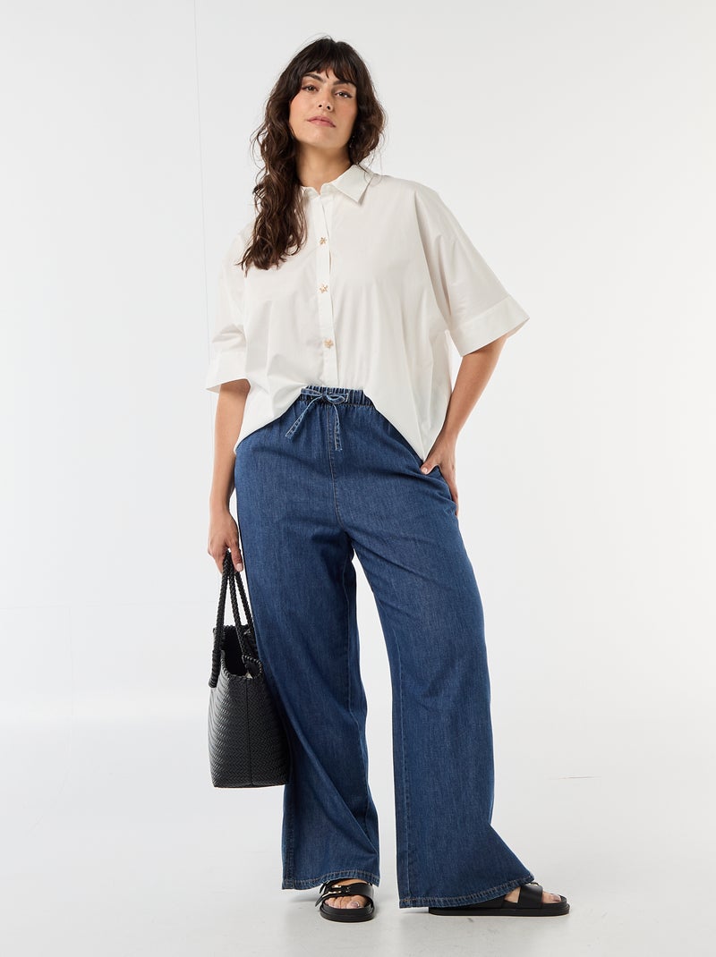 Camisa satinada con botones de estrella de mar Blanco - Kiabi
