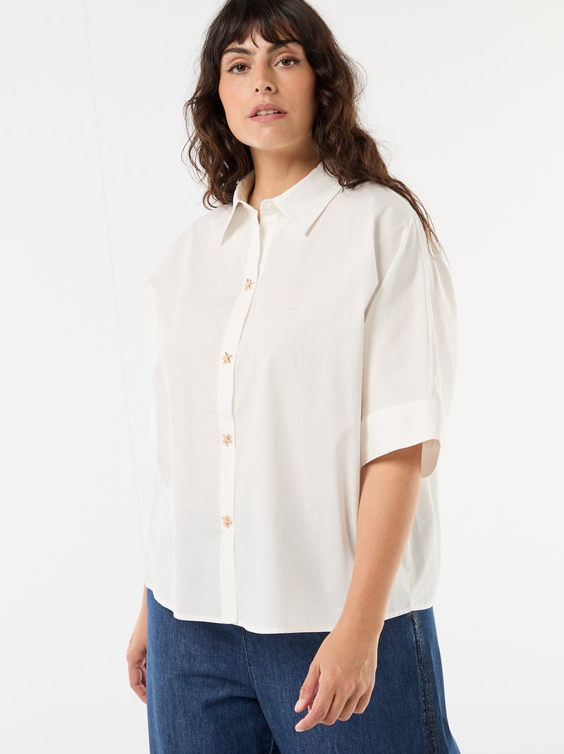 Camisa satinada con botones de estrella de mar Blanco - Kiabi