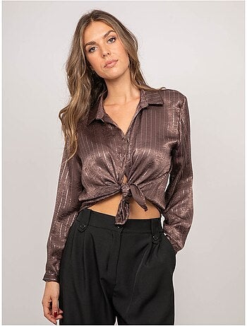 Camisa satinada con rayas metalizadas orona