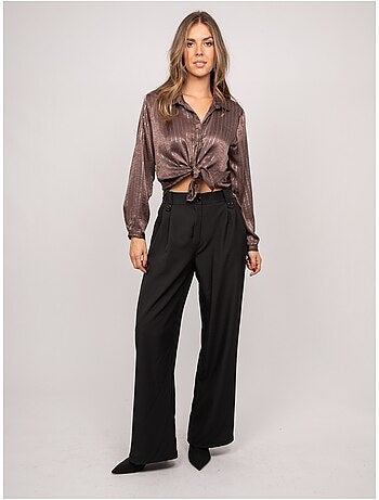 Camisa satinada con rayas metalizadas orona