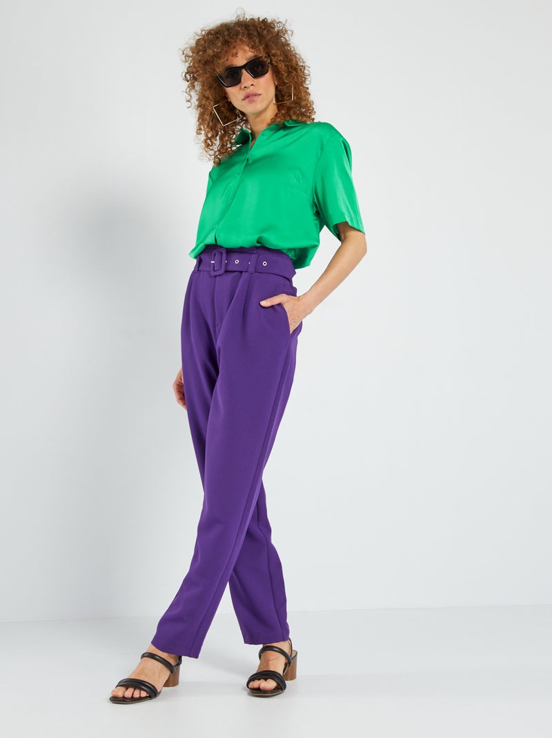 Camisa satinada de manga corta Verde - Kiabi