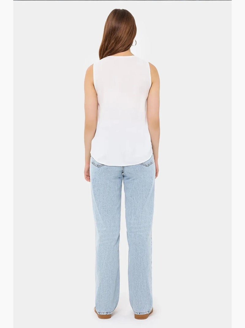 Camisa sin mangas con cuello en v semitransparente hiccup Blanco - Kiabi