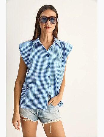 Camisa sin mangas de algodón de cuadros vichy lucci
