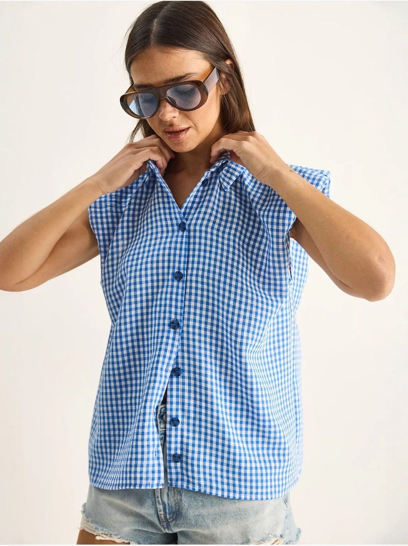 Camisa sin mangas de algodón de cuadros vichy lucci Azul - Kiabi
