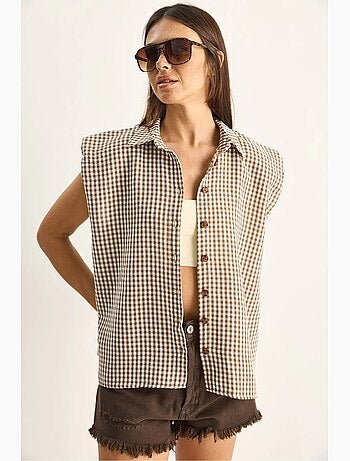 Camisa sin mangas de algodón de cuadros vichy lucci