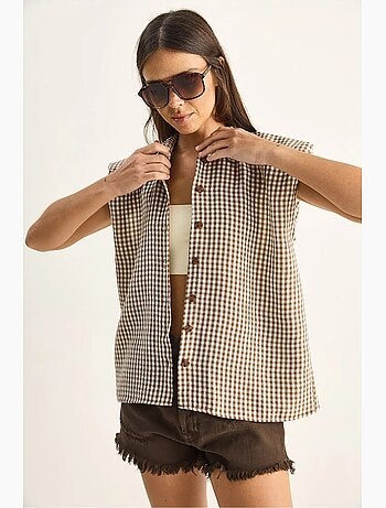 Camisa sin mangas de algodón de cuadros vichy lucci