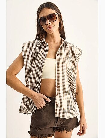 Camisa sin mangas de algodón de cuadros vichy lucci