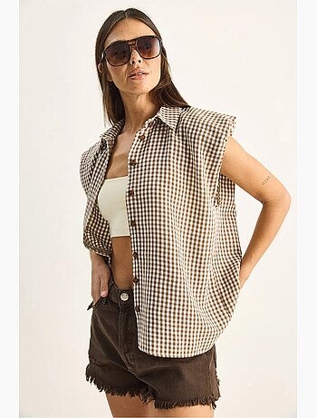 Camisa sin mangas de algodón de cuadros vichy lucci