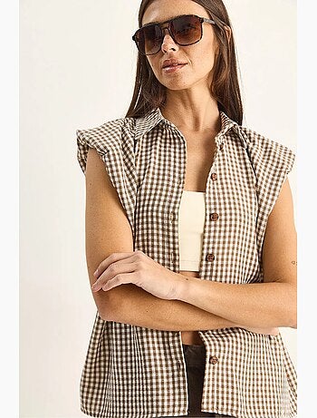 Camisa sin mangas de algodón de cuadros vichy lucci
