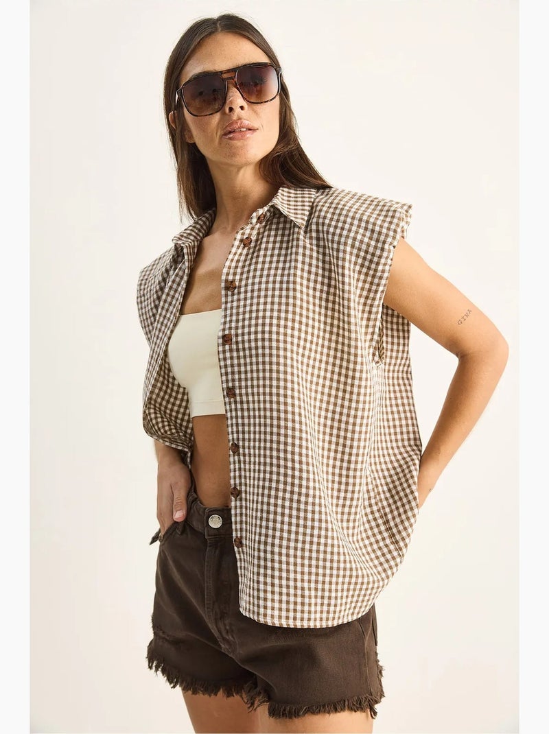 Camisa sin mangas de algodón de cuadros vichy lucci Marrón - Kiabi