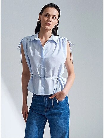 Camisa sin mangas de popelina de algodón a rayas dilvin