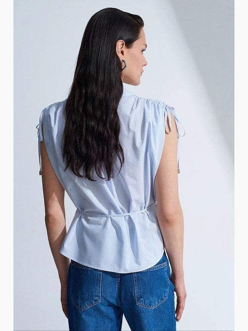 Camisa sin mangas de popelina de algodón a rayas dilvin - Kiabi Camisa sin mangas de popelina de algodón a rayas dilvin - Kiabi
